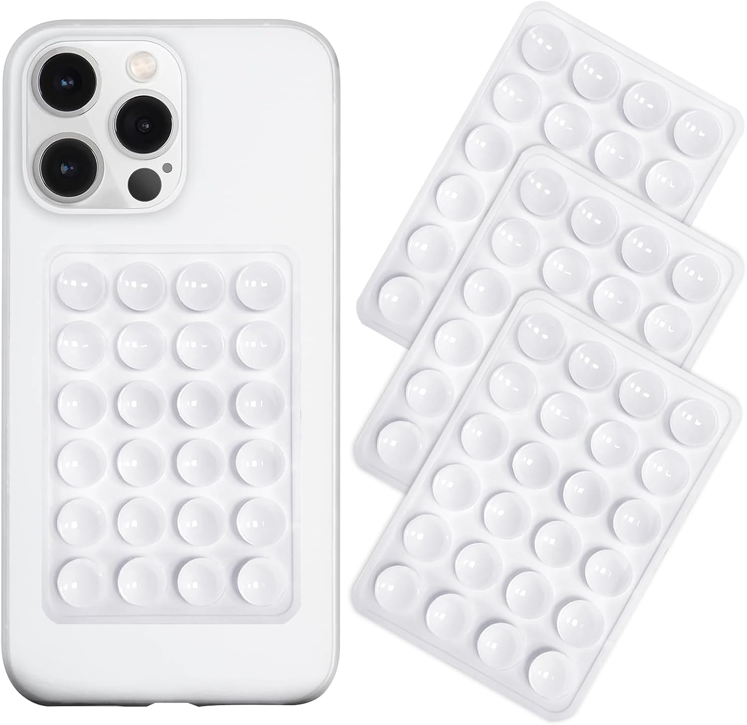 Silicone Suction Phone Case Mount 3 Pack, Silicon Adhesive Suction Cup Phone Mount, Non Slip Sticky Phone Grip for Cellphone, Strong Grip Holder for Selfies and Videos (White)