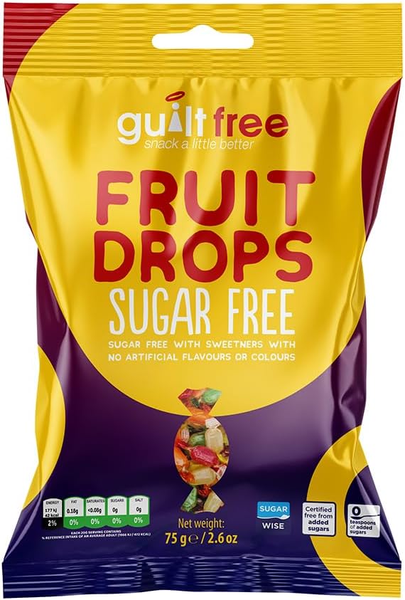 Guiltfree Sugar Free Fruit Drops Sweets Retro Classic Sweet Hard Boiled Hard Sweets | for Diabetic Gift Hamper Basket Available - Perfect for Gifting | 75g (Pack of 1)