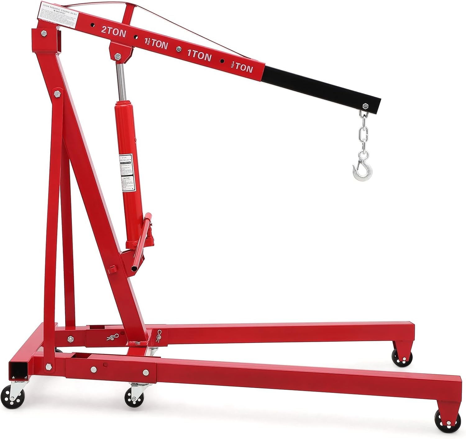 Cherry Picker Engine Hoist, Folding Engine Crane, 2 Ton 4400lb Engine Hoist Lift, Heavy Duty Hydraulic Engine Shop Crane with 6 Casters, Telescopic Boom Hitch
