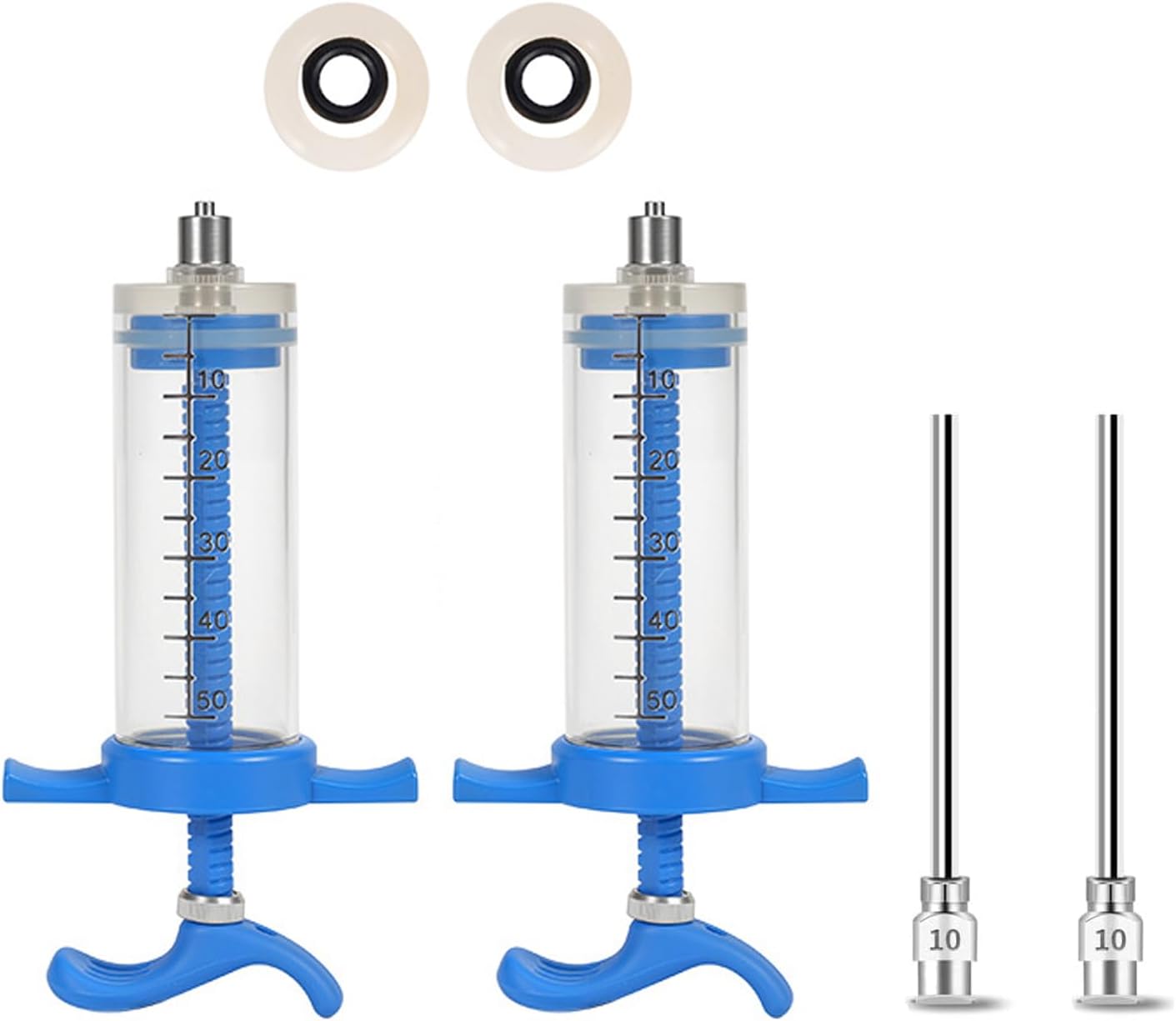 2 Set Reusable Industrial & Scientific Plastic Syringe with 2x 4inch/10cm 10Ga Blunt Tip Needle for Liquid, Oral, Scientific Labs, Glue Applicator, Oil Dispensing,Pet Feeding (50ML)