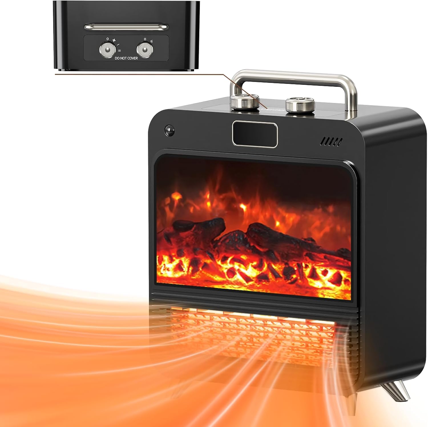 Electric Fireplace Heater, 3-IN-1 Portable Fireplace Heaters for Indoor Use, 750/1500W Space Heater Indoor, Realistic 3D Flame, 2 Heating and Fan Modes, Space Heater for Office Bedroom Indoor