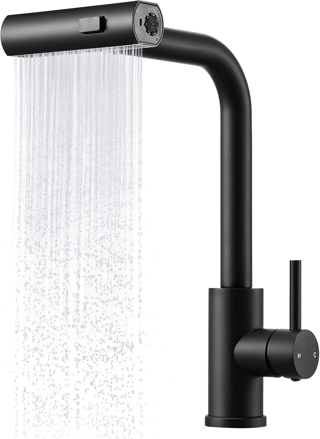 Peppermint Matt Black Kitchen Taps with Pull Out Spray Waterfall Kitchen Tap with Pull Out Hose Stainless Steel Sink Tap Mixer Single Lever Mixer Taps 1 Hole 3 in 1 Faucet with 360 Swivel
