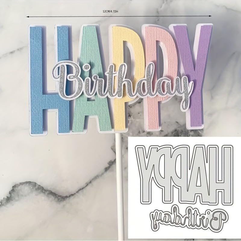 Lapoo Flowers Metal Cutting Die for Scrapbooking - Durable, Cut Stencils for DIY Scrapbook Photo Album Decorative Paper Card, Card Making Supplies, Embossing (Happy Birthday Two Sets 4.8 x 1.4 in)