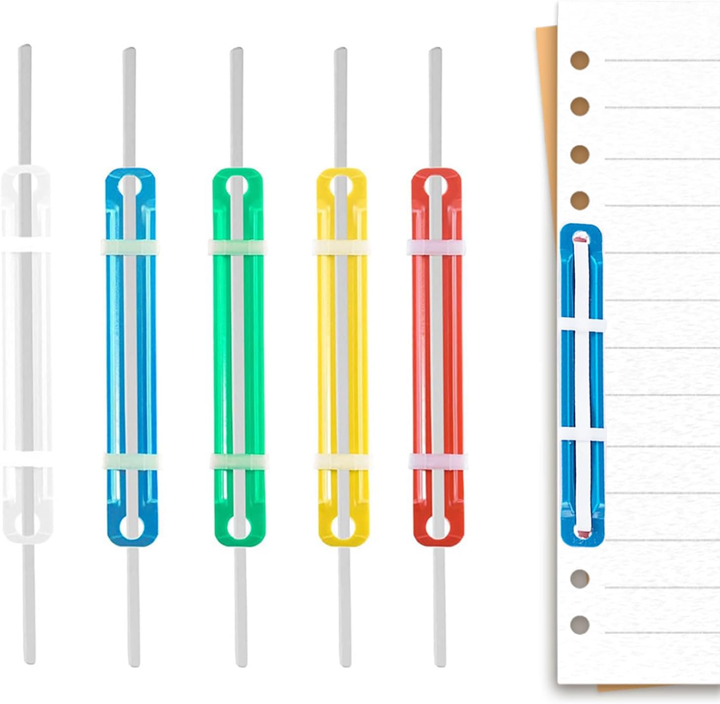 50 Pcs Paper Fasteners, Plastic Paper Clips, Hole Punch Binder Clips, Hole Binder Clip, 2 Hole Binder Clips, for Office School Paper Files, Multicolor