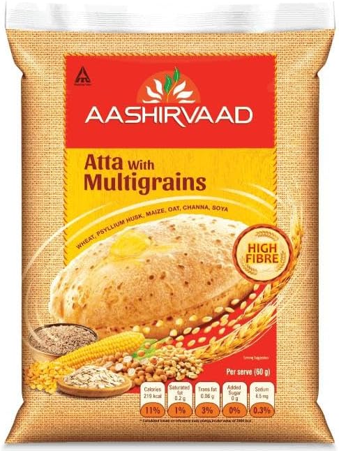 Aashirvaad Multigrain Atta Flour 2kg Pack Healthy and Tasty High Fiber With Multigrain Mix - Wheat, Maize, Oat, Channa, Soya (Pack Of 1)