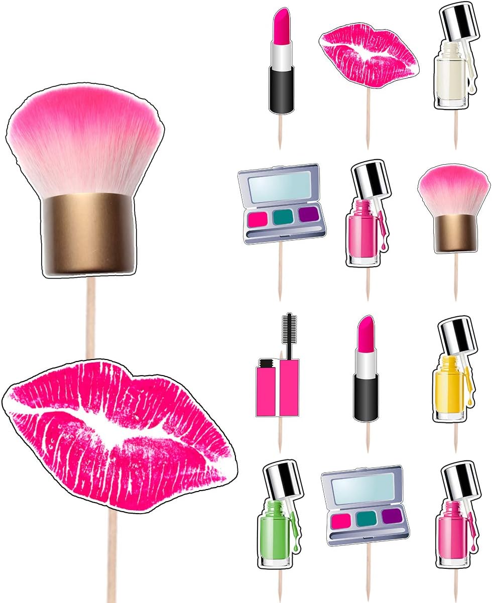 AK Giftshop Make Up Pamper Glam Birthday Party Food Cupcakes Picks Decorations Toppers (Pack of 14)