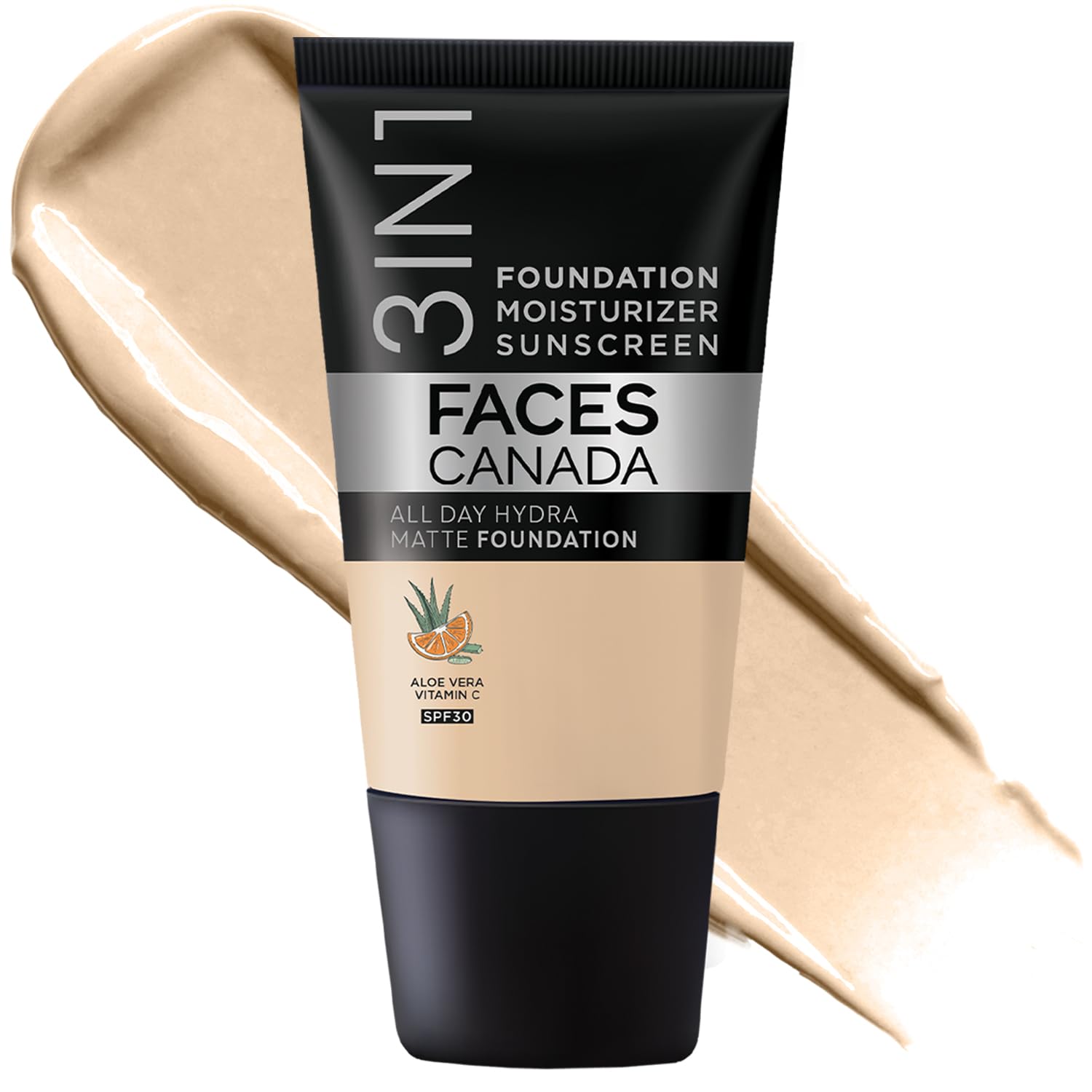 Faces Canada 3-in-1 Matte Foundation with SPF 30 | Lightweight Hydrating Formula with Aloe Vera & Vitamin C | Long-Lasting Medium Coverage Makeup & Sun Protection | 0.51 Fl Oz (15ml)