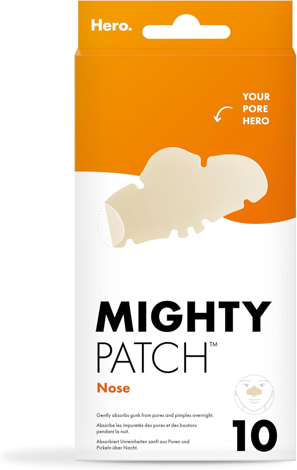 Hero Cosmetics Mighty Patch Nose, XL Hydrocolloid Spot Patches for Overnight Use, Absorb Gunk in 6 to 8 Hours, 10 Patches