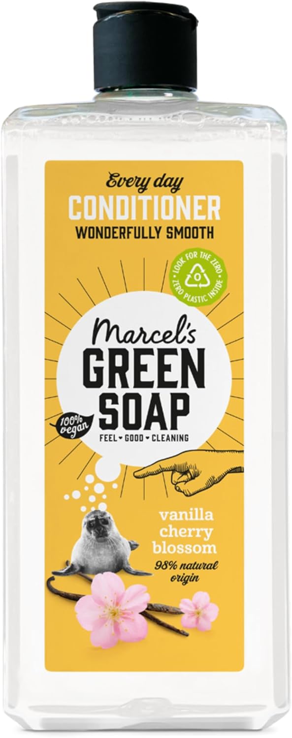 Marcel's Green Soap Every Day Conditioner Vanilla & Cherry Blossom - Liquid Hair Conditioner - 100% Recycled Plastic - 98% Natural Formula - Vegan - Mircoplastic-free formula - 300 ml