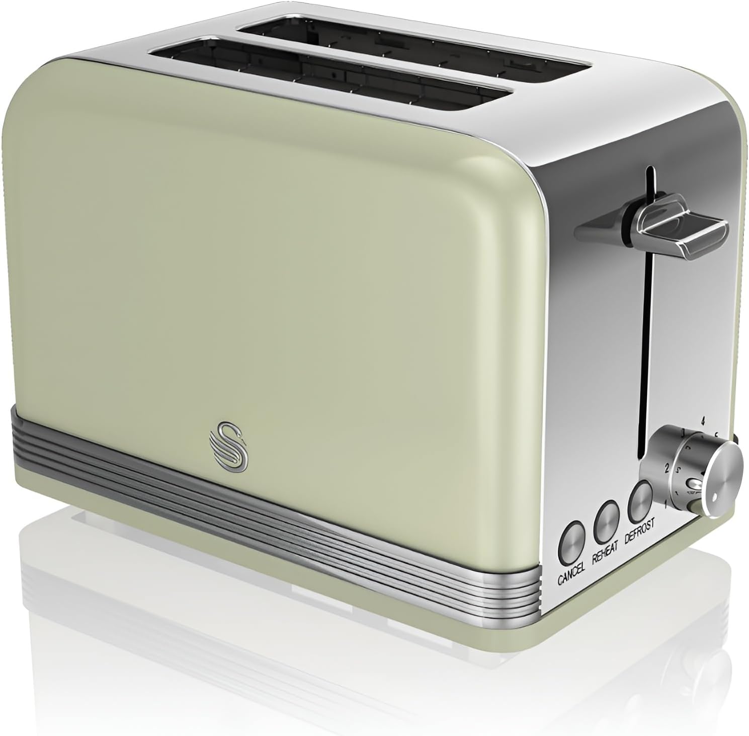 Swan ST19010GN Retro 2-Slice Toaster with Defost/Reheat/Cancle Functions, Cord Storage, 815W, Retro Green