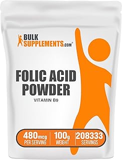 BulkSupplements.com Folic Acid Powder - Vitamin B9, Folic Acid Supplement - Folic Acid Prenatal Vitamins, Folic Acid 800 mcg - Gluten Free, 480mcg per Serving, 100g (3.5 oz) (Pack of 1)