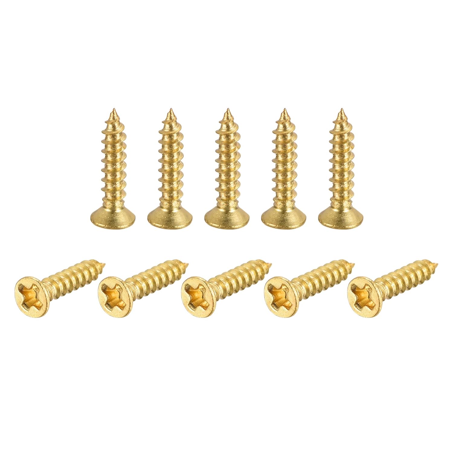 uxcell Brass Wood Screws, M2x12mm Phillips Flat Head Self Tapping Connector for Door Hinges, Wooden Furniture, Home Appliances 50Pcs