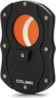Colibri Premium Cut Cigar Cutter - Ergonomic Stainless Steel, Double Guillotine Style Spring-Loaded Straight Cut Blade, Ideal for up to 62+ Ring Gauge - Gift for Cigar Enthusiasts (Black & Orange)