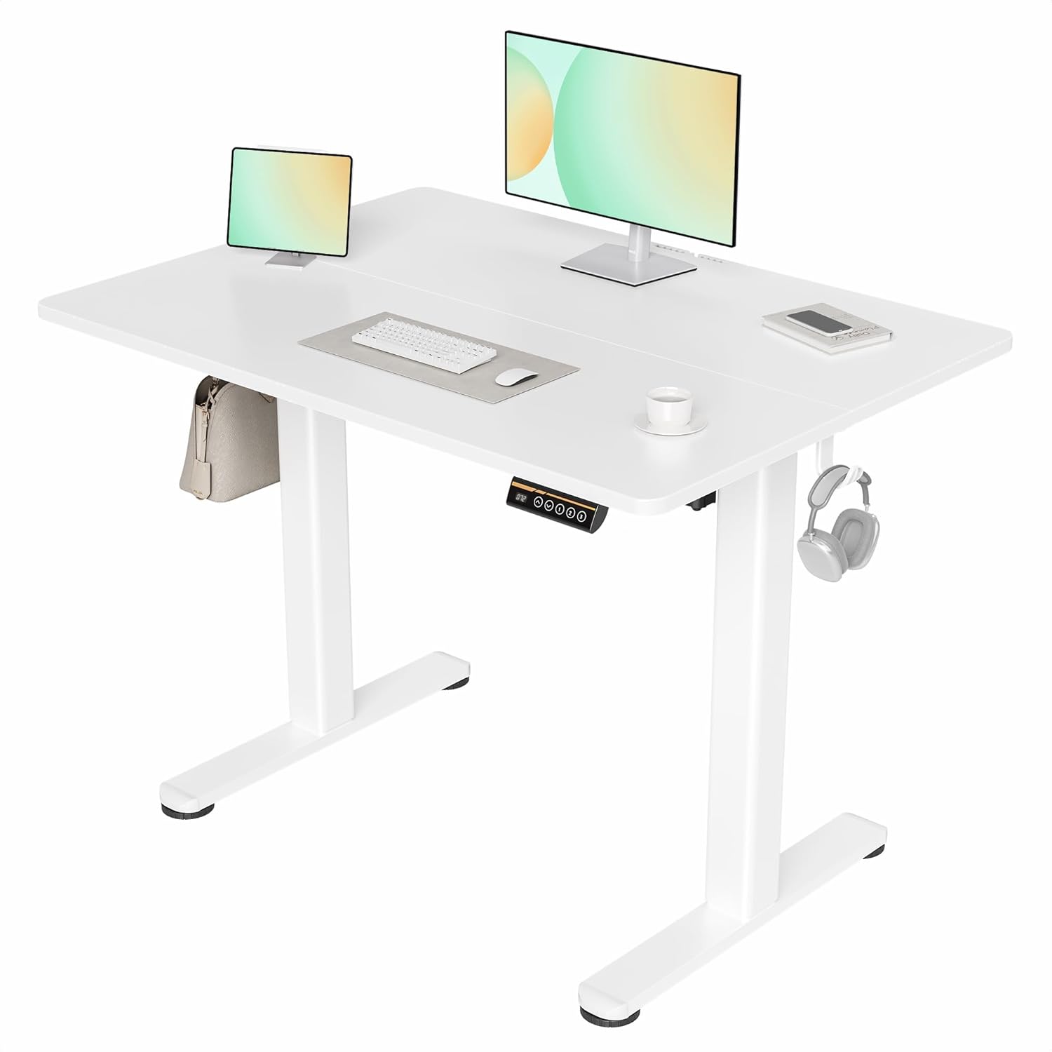 Claiks Electric Standing Desk, Adjustable Height Stand up Desk, 100x60 cm Sit Stand Home Office Desk with Splice Board, White Frame/White Top