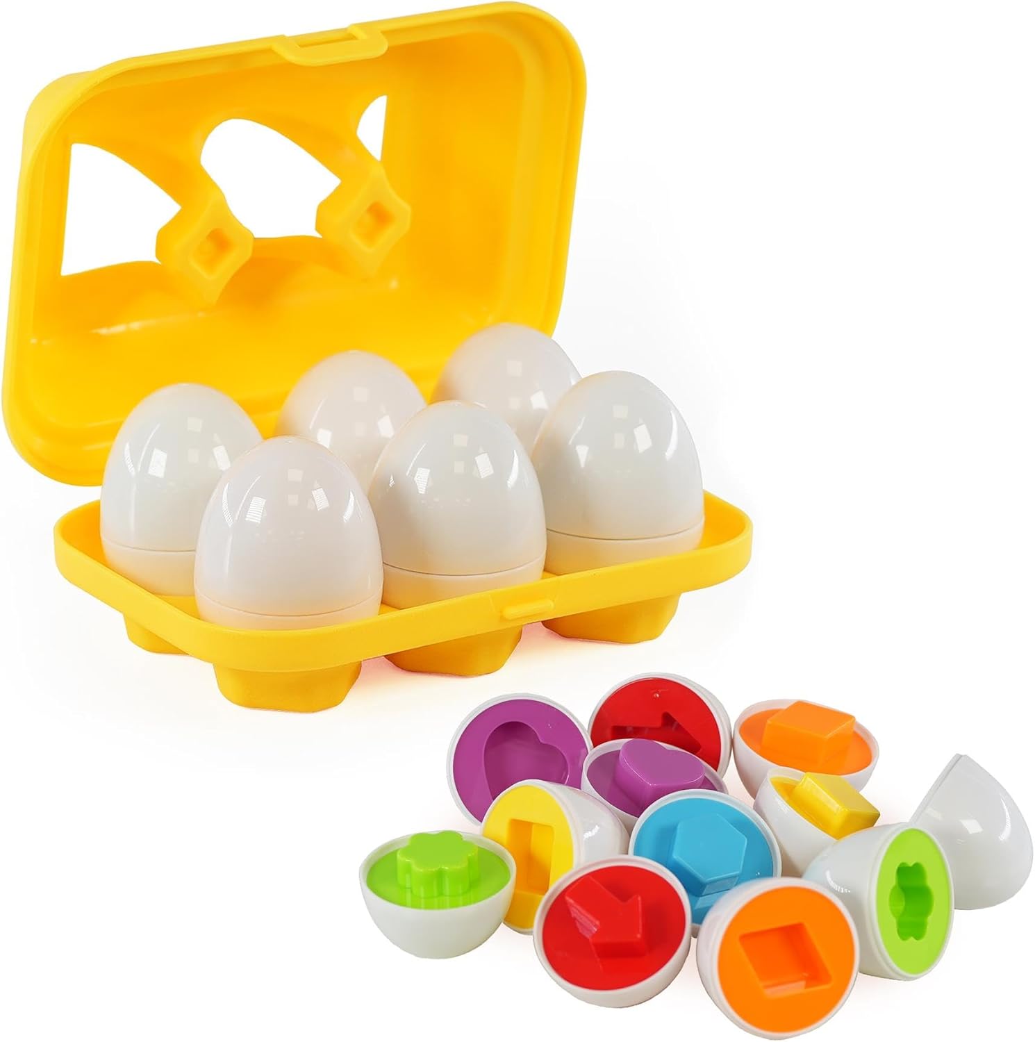 The Magic Toy Shop Matching Eggs Toy 6Pcs - Colour and Shape Sorter - Educational Baby Puzzles, Fine Motor Skills Toy, Sensory Learning - Easter Gifts for Toddlers and Babies 18 Months and Up