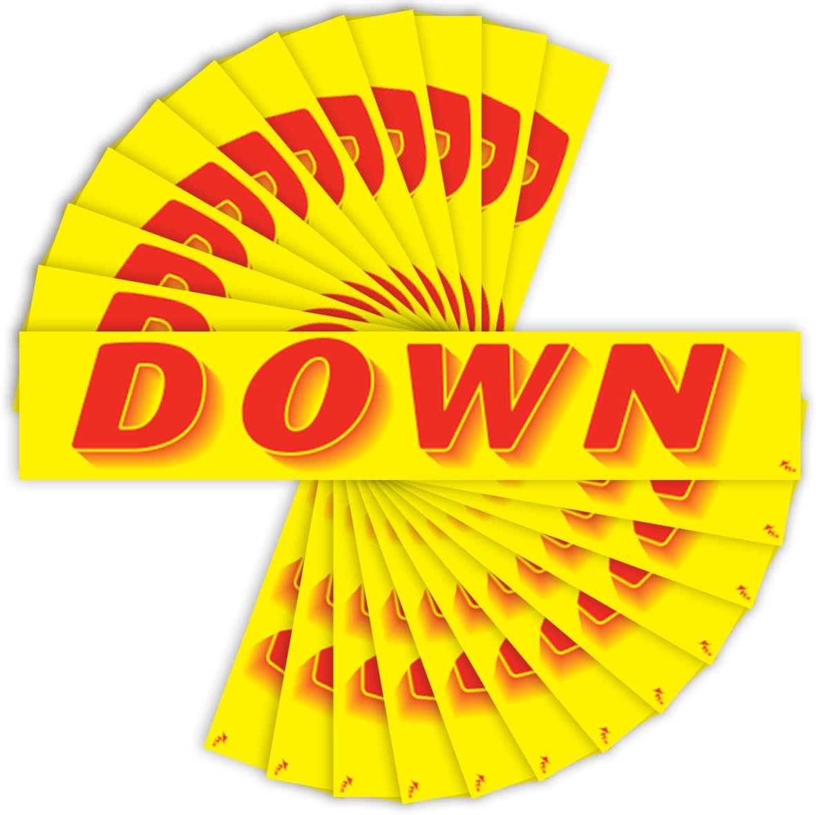 Versa-Tags Versa Tags Dealership Stickers 12 Pack of Down Stickers Car Lot Windshield Slogan Decals RV Truck Auto Dealer Window for Down Stickers Red On Yellow