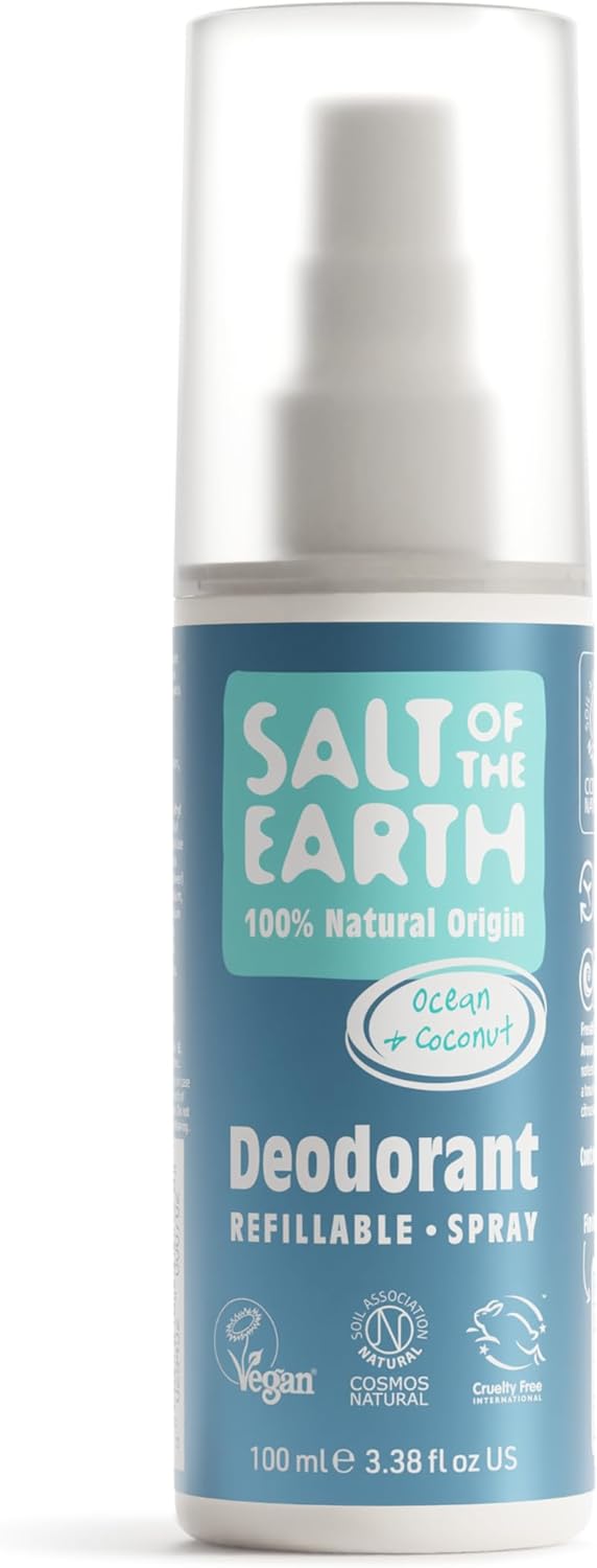 Salt of the Earth – Refillable Natural Deodorant Spray – 100% Natural Origin Ingredients - Vegan, Long Lasting Protection – Suitable For Women, Men & Kids – Ocean & Coconut - 100 ml