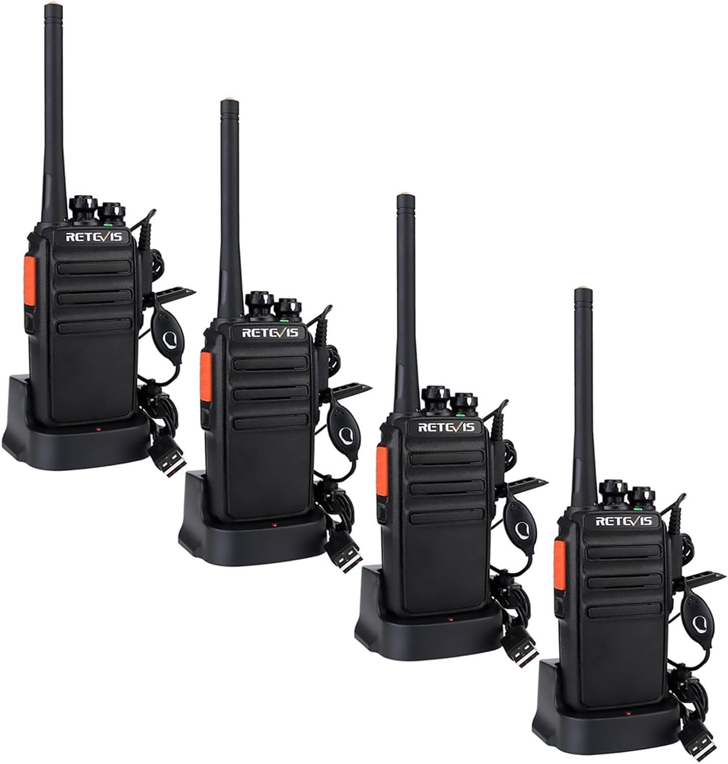Retevis RT24 Walkie Talkies for Adults, Rechargeable 2 Way Radio Long Range PMR446 License Free 16 Channels CTCSS/DCS, Two Way Radio with Earpiece and USB Charging Base(Black, 2 Pair)