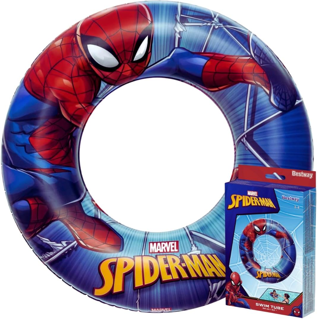 22" Rubber Ring - Kids Pool Toys | Spiderman Swim ring - Kids pool ring use as Kids Pool Float - Spiderman Inflatable Rubber Ring Bestway Swim Ring for kids 3-6 years -Swim Ring (kids inflatables)