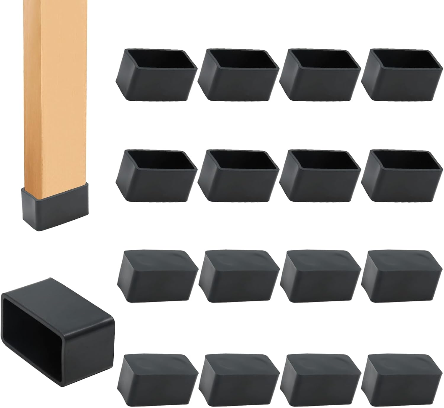 12PCS PVC Rectangle Rubber Chair Leg Tips Caps, 40mm x 20mm Table Foot Caps Black Furniture Foot Table Chair Leg End Cap, Anti-Slip Chair Leg Floor Protectors, Black
