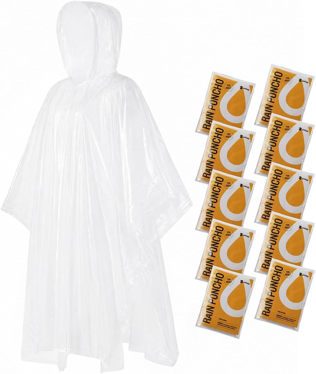SaphiRose Disposable Adult Rain Ponchos Clear Emergency Raincoat