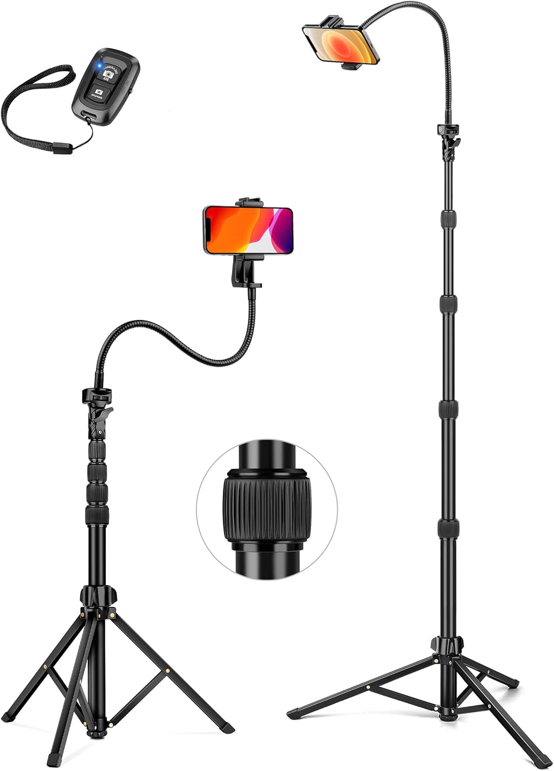 JOILCAN 83" Tall Flexible Tripod, Tripod for iPhone & Camera with Adjustable Gooseneck Phone Holder Remote, Selfie Stick Aluminum Tripod Compatible with iPhone 15 Pro Max/Plus /14/13/12/11/Android