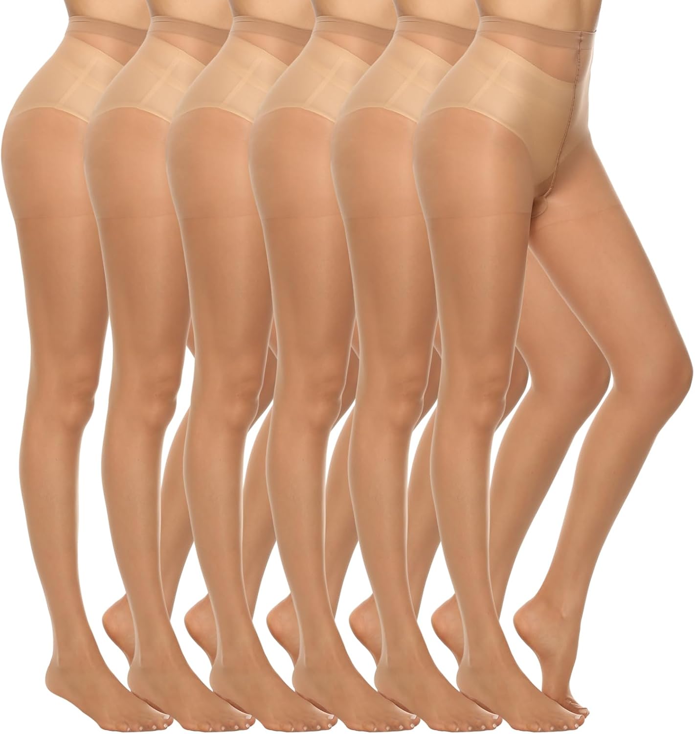 MANZI 6 Pairs Women's 20D Sheer Silky Pantyhose Run Resistant Nylon Tights High Waist Stockings with Control Top