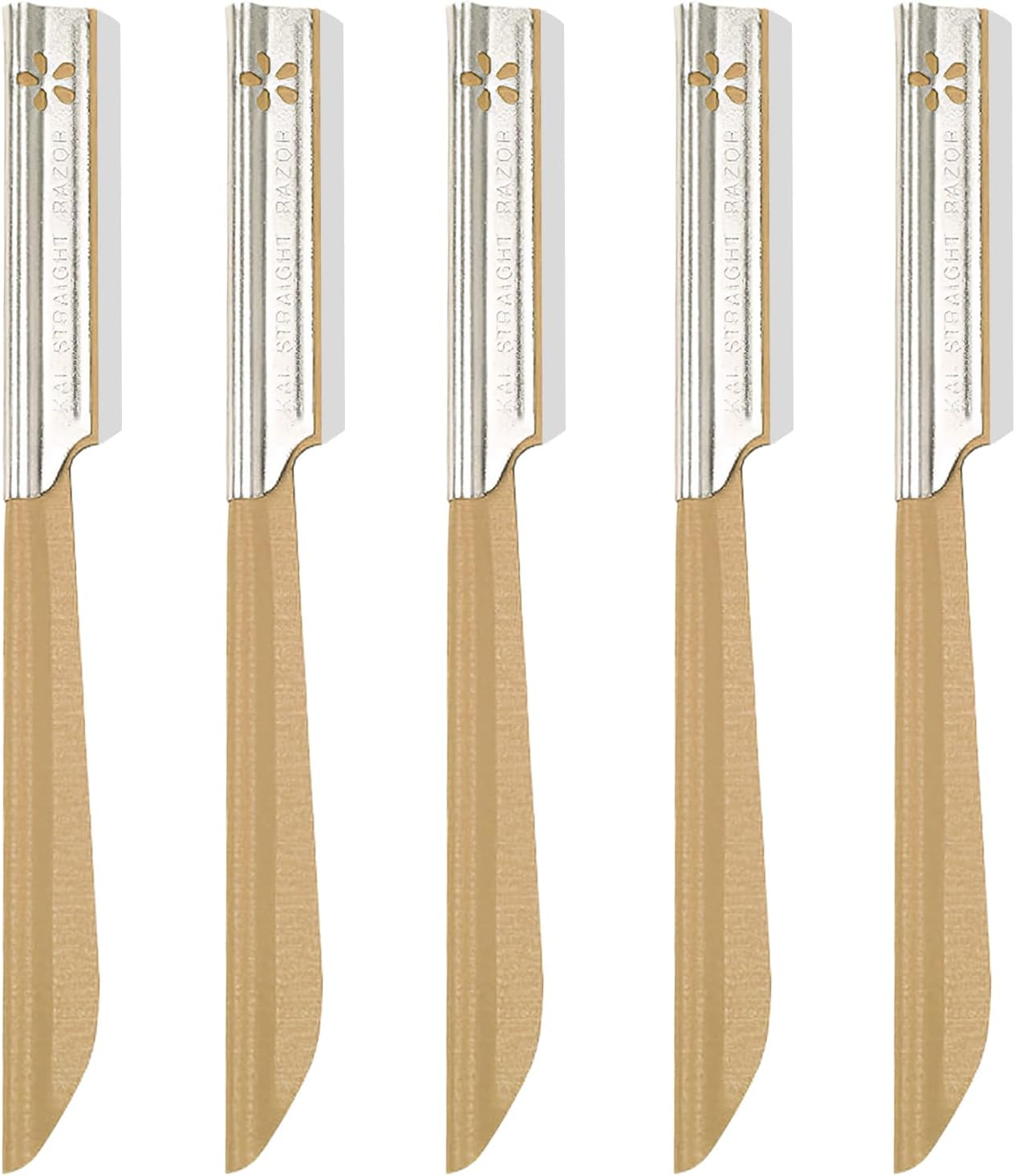 5Pcs Beard Mustache Straight Edge Razors, Golden Men's Beards Edgers Trimmer Shaping Tool Eyebrow Razor Stainless Steel Blade for Facial Hair Fuzz Remover Hair Shaver, Replacement for Grooming Styling