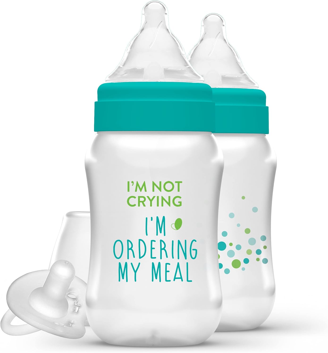 Balance + Wide Neck Printed Bottles, 9oz 2pk, with Pacifier