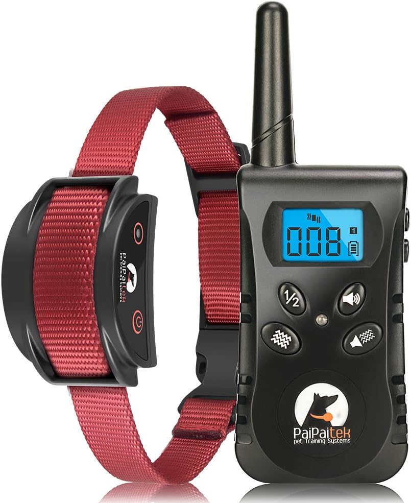 PAIPAITEK No Shock Dog Training Collar Remote Rechargeable Waterproof Vibration Beep No Bark No Prongs Behavior Aid 100 Levels Lcd Screen (Red)