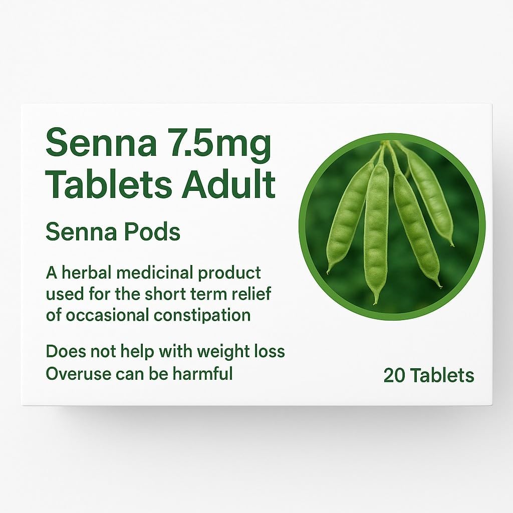 1x Senna 7.5mg 20 Tablets - Constipation Relief (One Pack) Effective Overnight Constipation Relief, Natural Laxative & Stool Softener for Adults, Supports Digestion, Eases Nausea