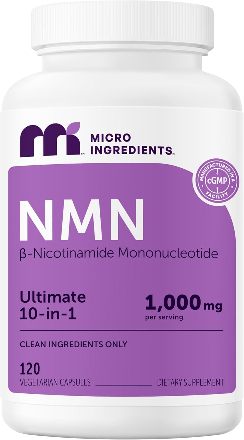 Micro Ingredients NMN Complex 1000mg Per Serving, 120 Veggie Capsules | 10-in-1 with Nicotinamide Mononucleotide, Resveratrol, CoQ10, Quercetin & Glutathione | NAD+ Supplement Precursor | Filler Free