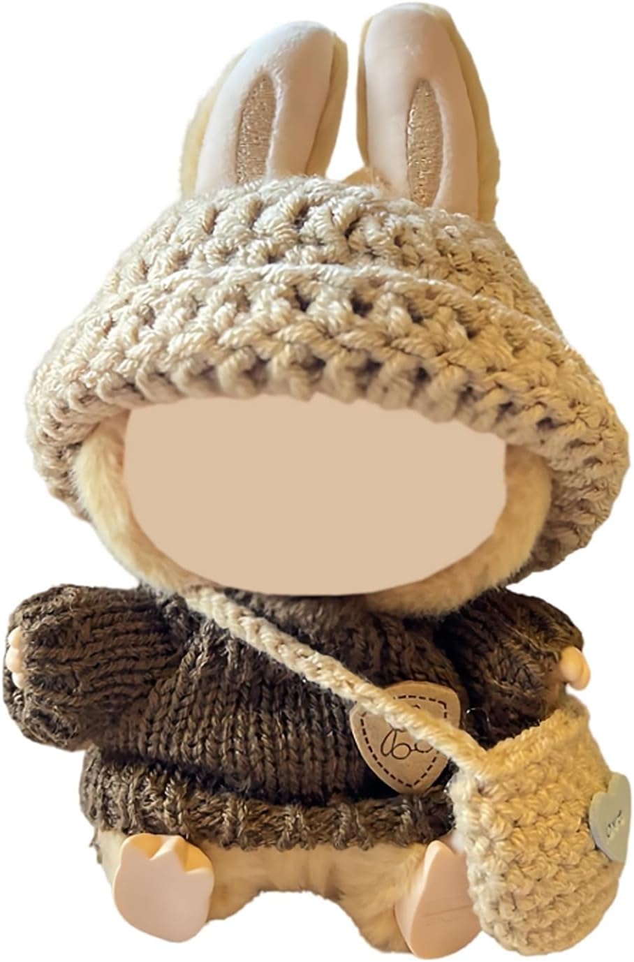 Clothes for Labubu(NO Doll) , Handcrafted Crochet Set for Labubu Clothes 15cm/17cm Doll, Premium Doll Outfit with Accessories, Stylish Doll Clothes for Labubu Accessories(Knitted) (Kakhi)