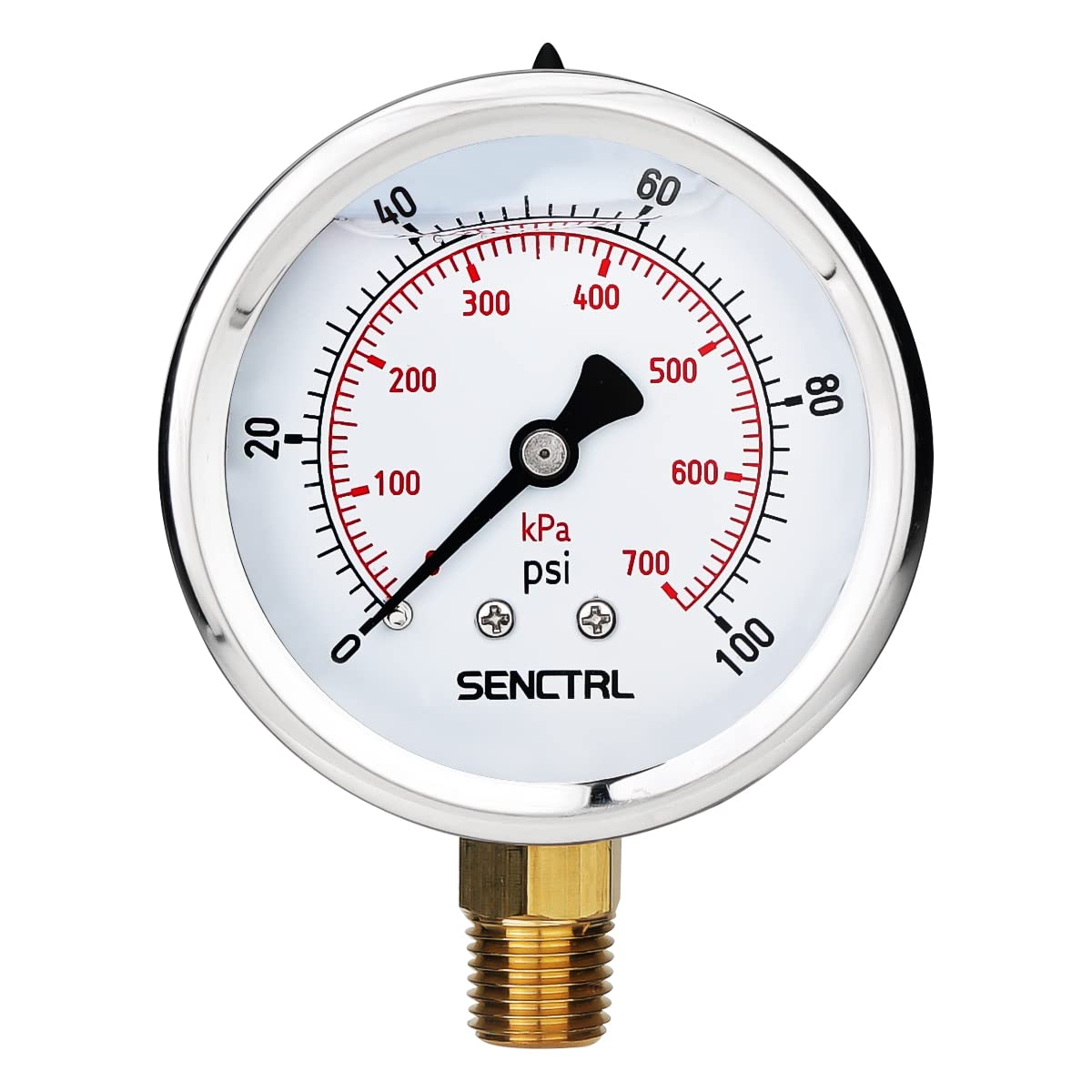 0-100 Psi Glycerin Liquid Filled Low Pressure Gauge, 2.5" Dial Size, 1/4" NPT Lower Mount, Stainless Steel Case, for Water Pump, Pneumatic Air, Well, RV Hose, Tank, Gas Pressure Test