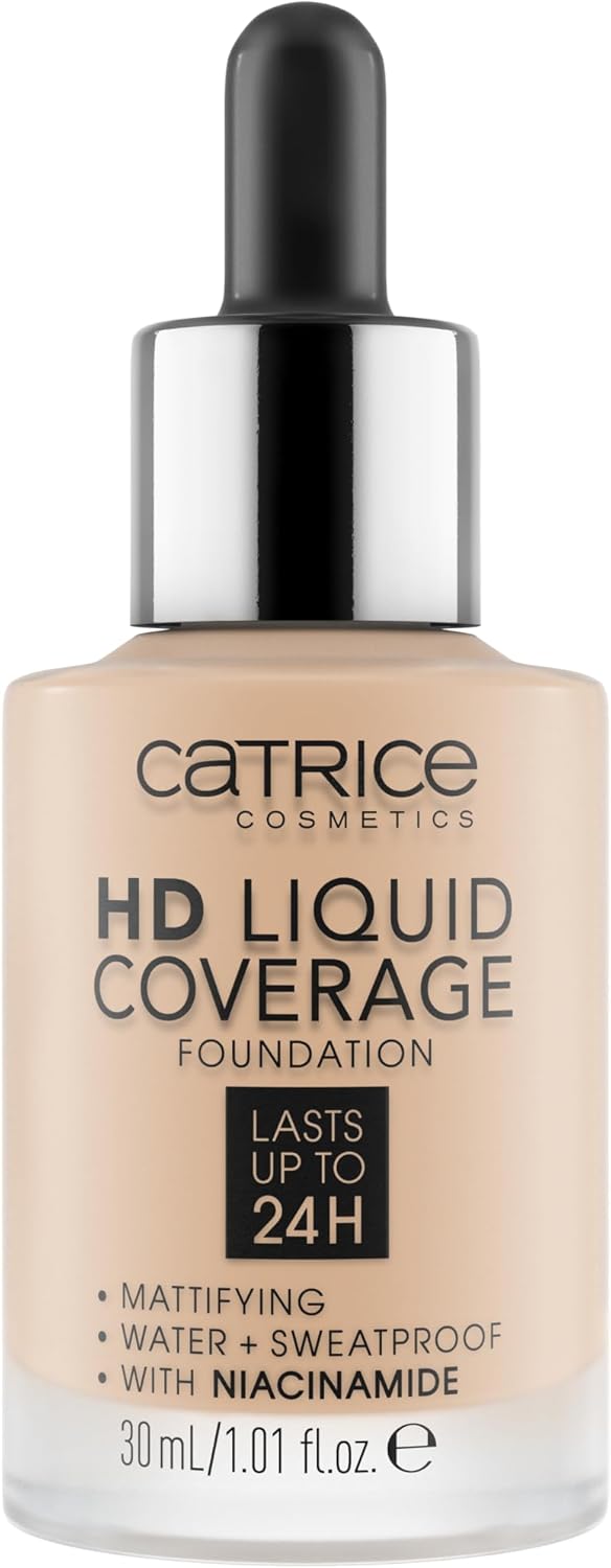 Catrice HD Liquid Coverage Foundation, No. 010, Nude, Long-Lasting, Matte, for Blemished Skin, Vegan, Oil-Free, Waterproof, Paraben-Free, Pack of 1 (30 ml)