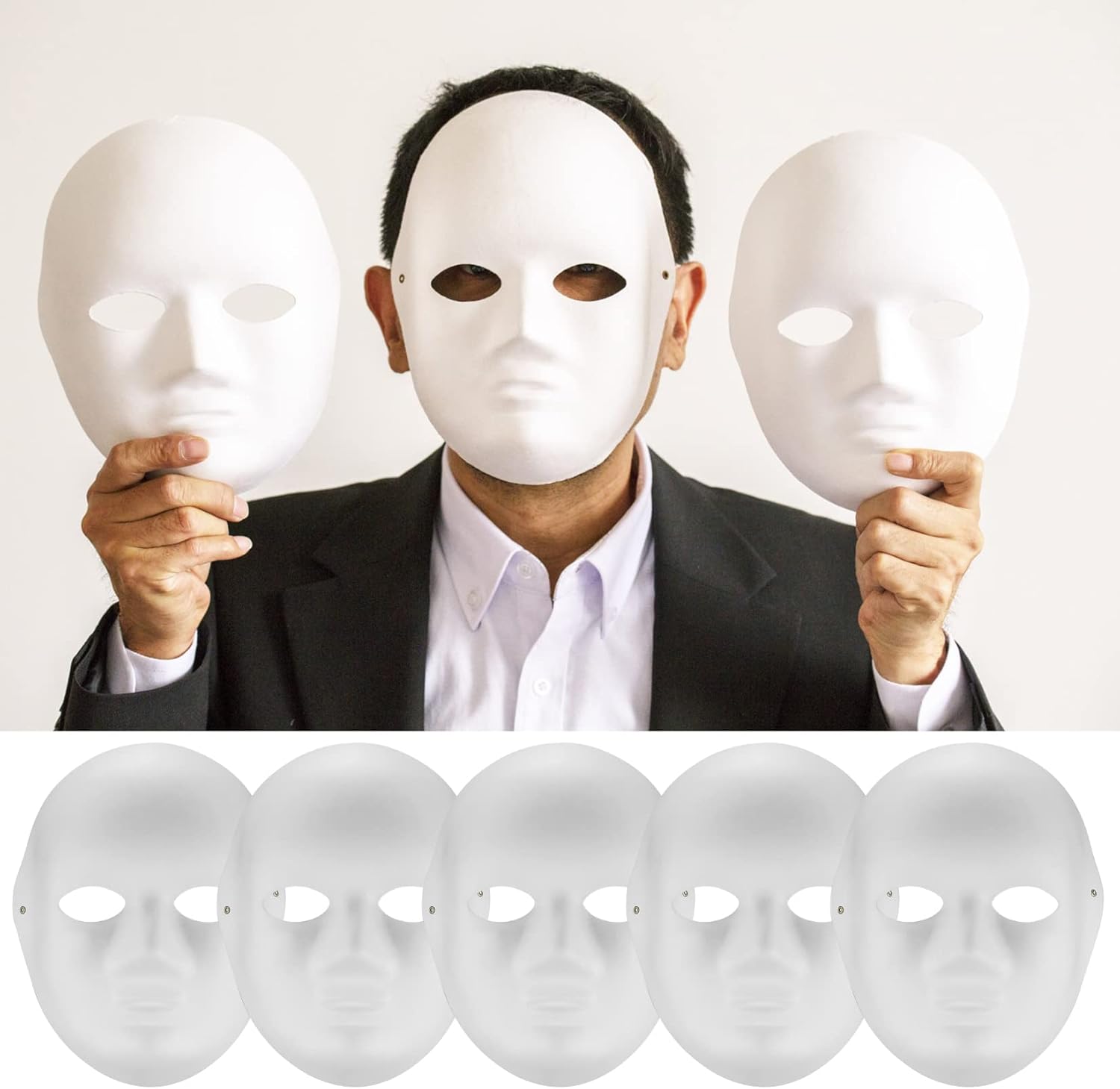 Vwoqiy 10 Pcs DIY White Paper Masks, Masquerade Pulp Blank Masks for Painting, Paintable Paper Mask for Carnival, Cosplay, Halloween Party Women Men