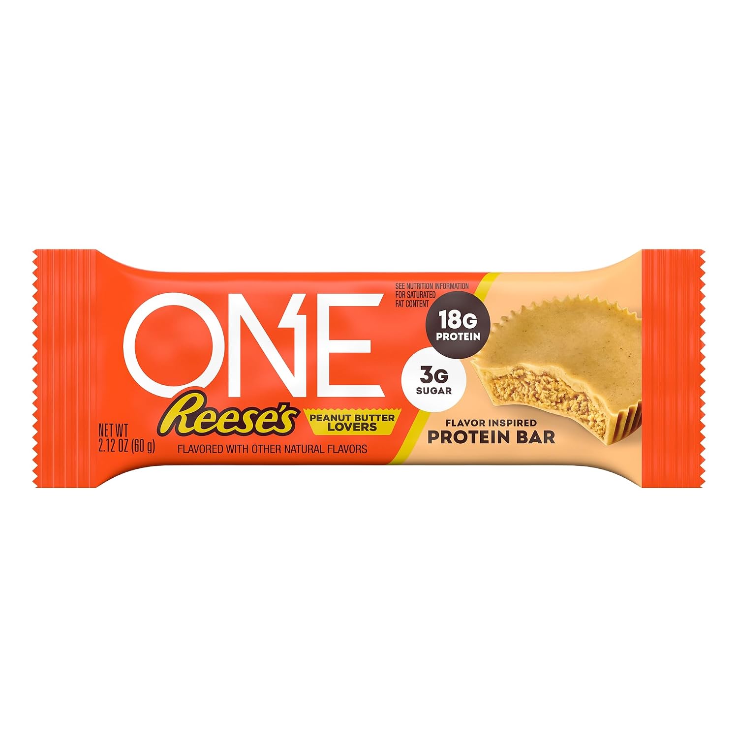 ONE Protein Bar, Reese's Peanut Butter Lovers, Gluten Free with 18g Protein and 3g Sugar, Pantry Staples, 2.12 oz