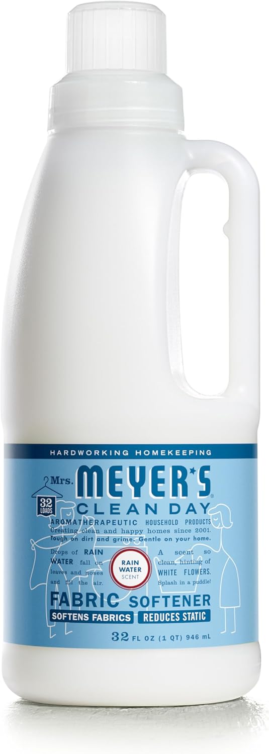 MRS. MEYER'S CLEAN DAY Liquid Fabric Softener, Infused with Essential Oils, Paraben Free, Rain Water Scent, 32 oz (32 Loads)