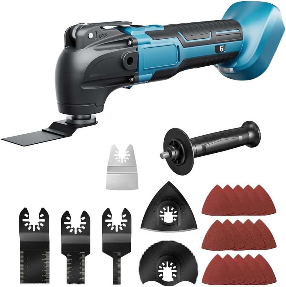 Cordless Oscillating Multi-Tool for makita 18V Battery (NO Battery) Brushless Oscillating Kit with 6 Variable Speeds for Removing, Scraping, Cutting with 23 Accessories