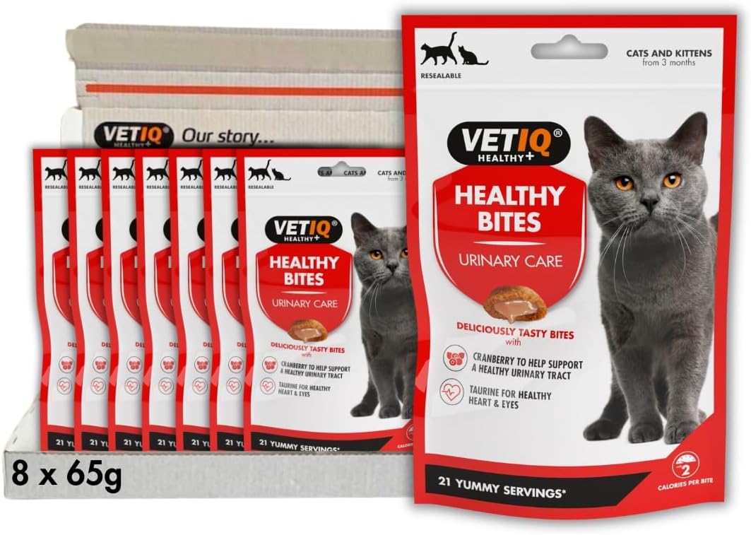 VETIQ Healthy Bites Urinary Care Treats for Cats & Kittens 3+ Months, with Cranberry, Taurine and Prebiotic Fibre, 65 g (Pack of 8)