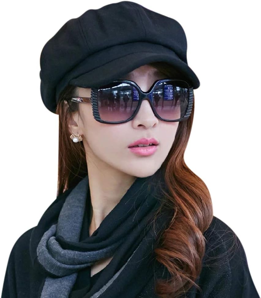 Black Baker Boy Cap Hat for Women Girl Berets French Beanies Cap Hats Warm Wool Newsboy Cap Ladies Classic Peaked Cap Flat Caps