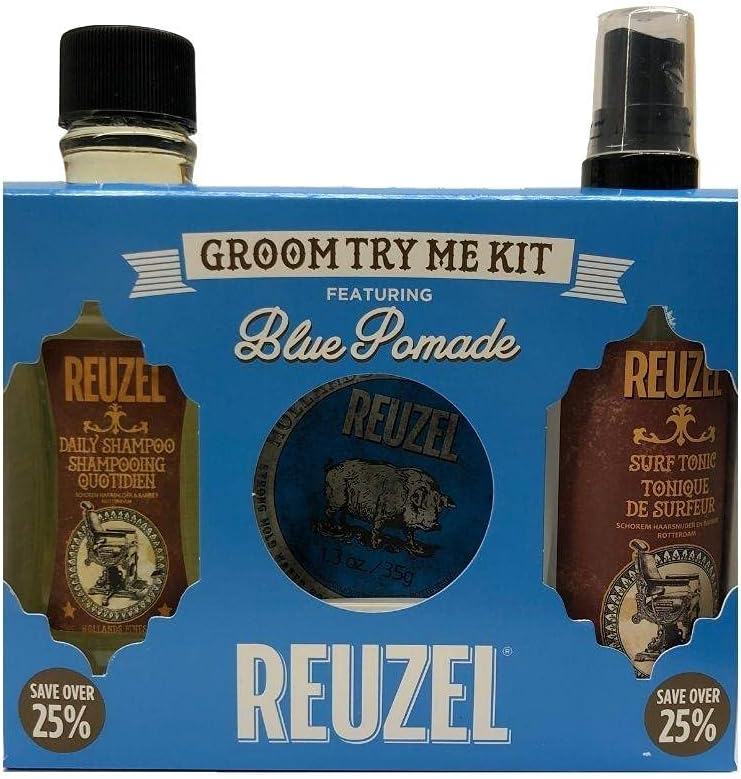 Reuzel Groom Try Me Kit - Blue Pomade - Hair Styling Set & Travel Set: Blue Pomade 35 g, Daily Shampoo 100 ml, Surf Tonic 100 ml