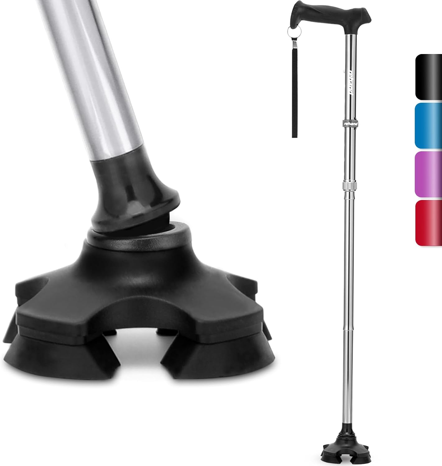 Rehand Walking Stick for Men & Women - Foldable, Adjustable, Lightweight, Self Standing Pivot Walking Stick, Soft Handle Grip, with Travel Bag, Walking Sticks for Seniors & Adults