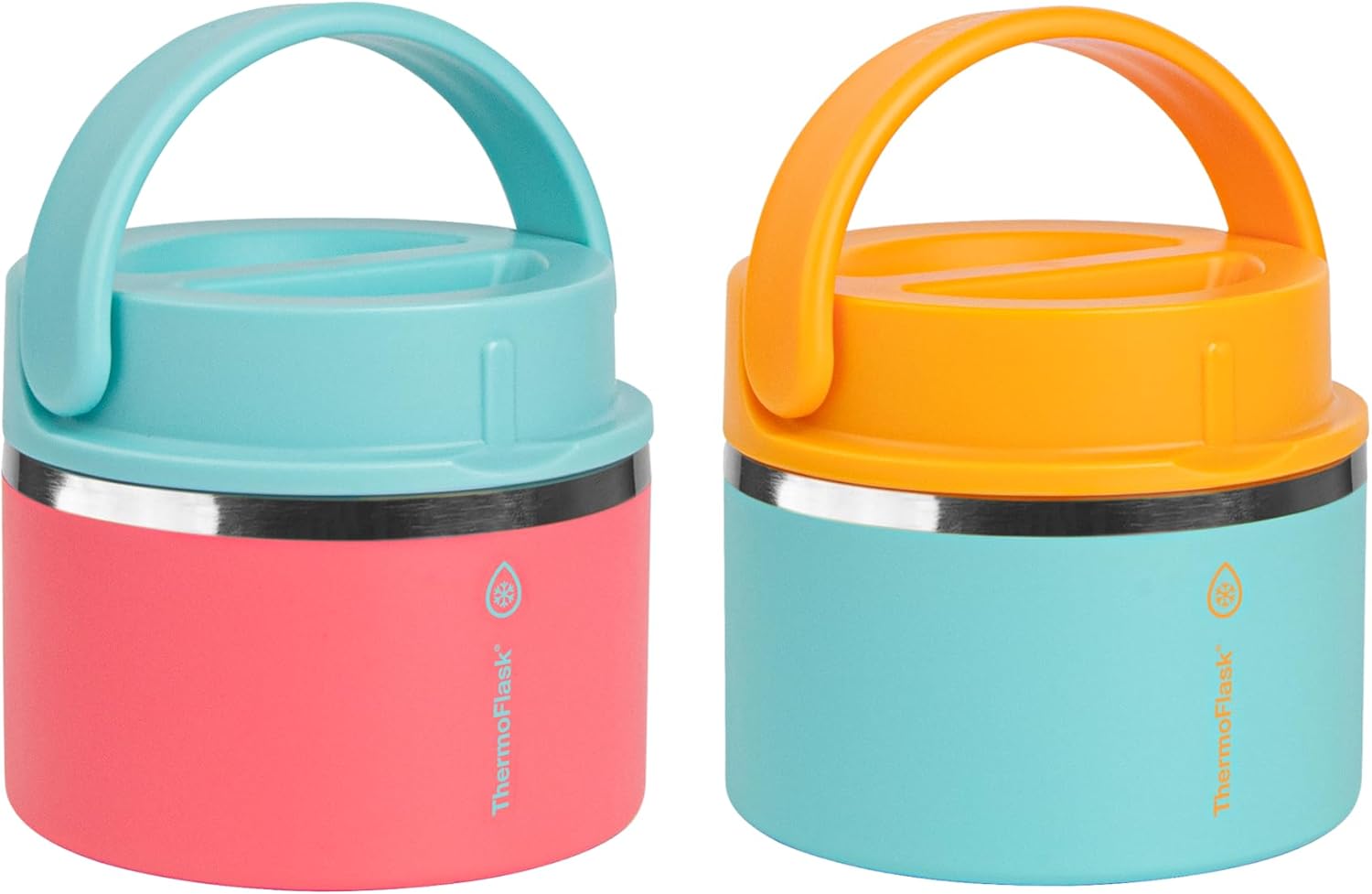 Thermoflask 12 oz Double Wall Insulated Food Jar, 2-Pack, Mint + Sherbet/Tangerine + Mint