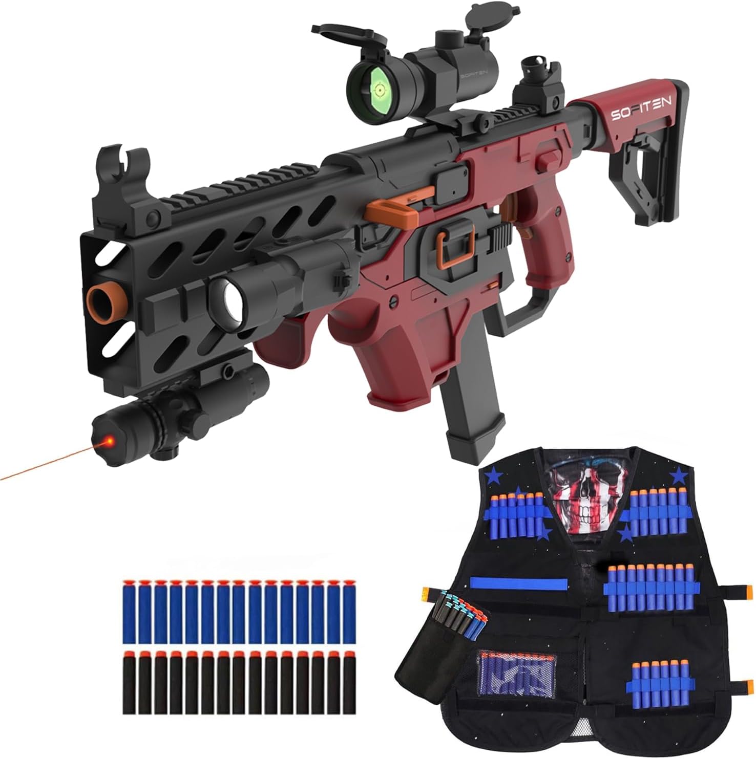 Toy Gun Automatic Sniper Rifle with Tactical Vest Kit, Scope. Toy Foam Blaster Dart Toys with 120 Darts, IR and Flashlight. The Shooting Activity Game for Kids Age 8-12 Gifts for Birthday Xmas
