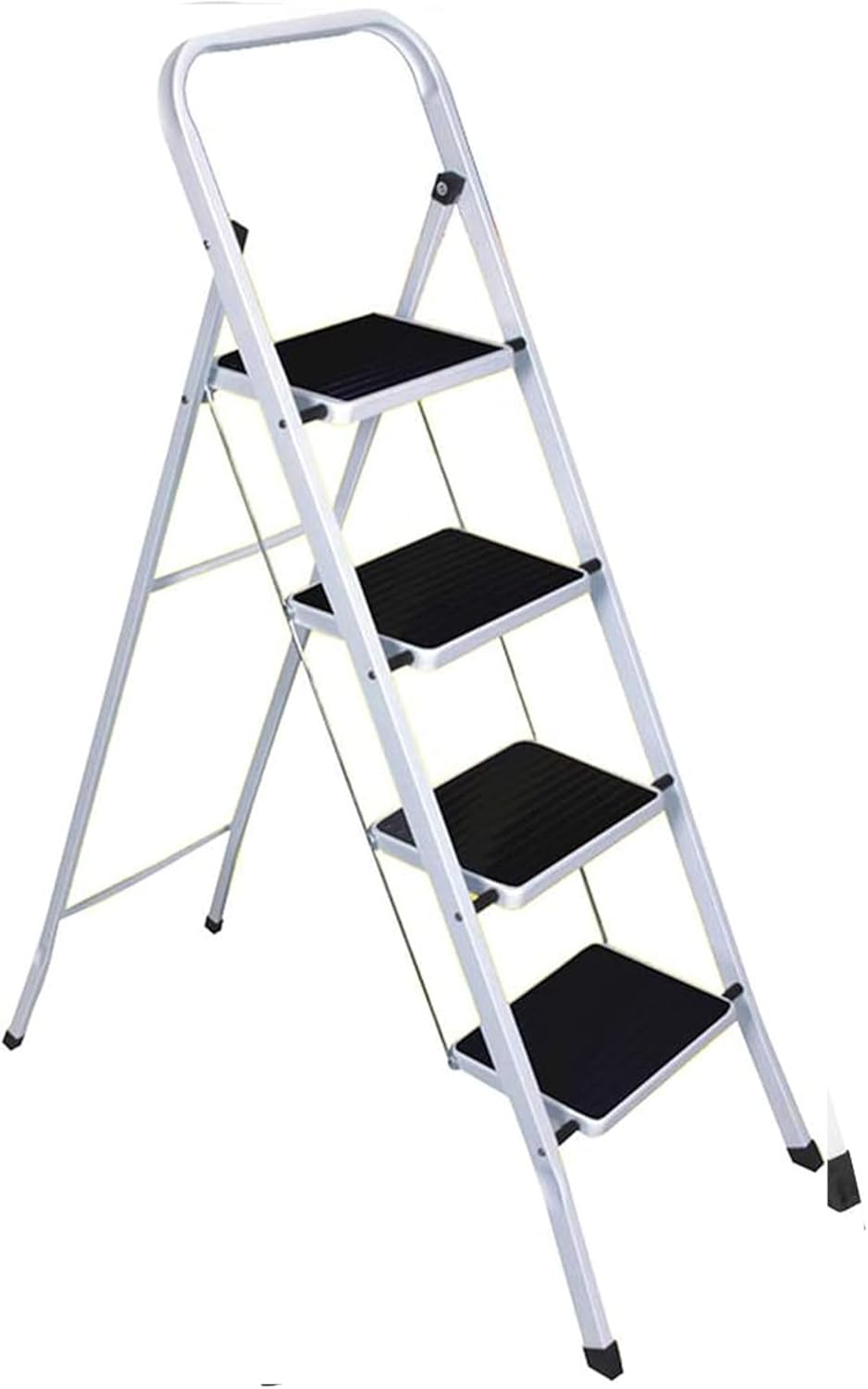 Foldable 4 Step Steel Ladder - Non Slip Tread Stepladder Safety Kitchen, Home, Industrial DIY | Steel Construction Strong & Durable, Long Lasting, Fold Space Saving