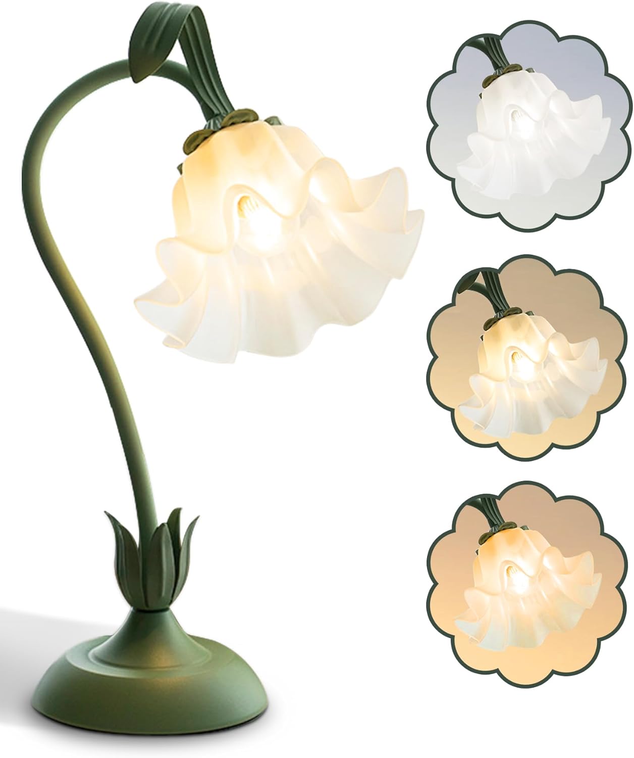 WLHBF Flower Table Lamp,LED Reading Light Bedside Vintage Flower Night Light,3 Colours Modes Kawaii Bedside Lamps Decor,with E27 Bulb Nightstand Lights for Living Room Office Bedroom Home Decoration