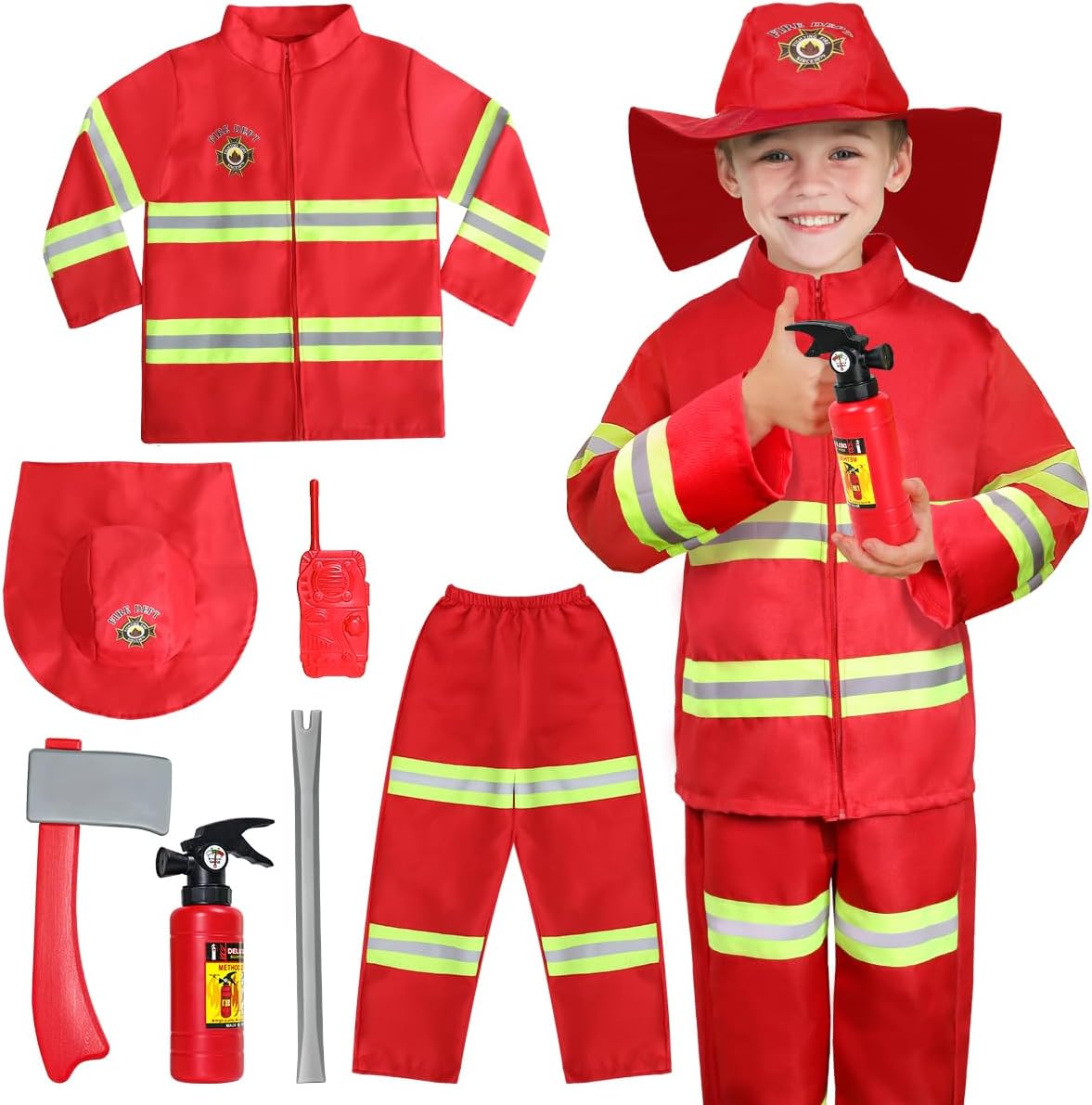 LOYO Kids Role Play Halloween Costumes, Fireman Doctor Costume with Firefighter, Stethoscope, Toys Accessories for Aged 3 to 6 Children