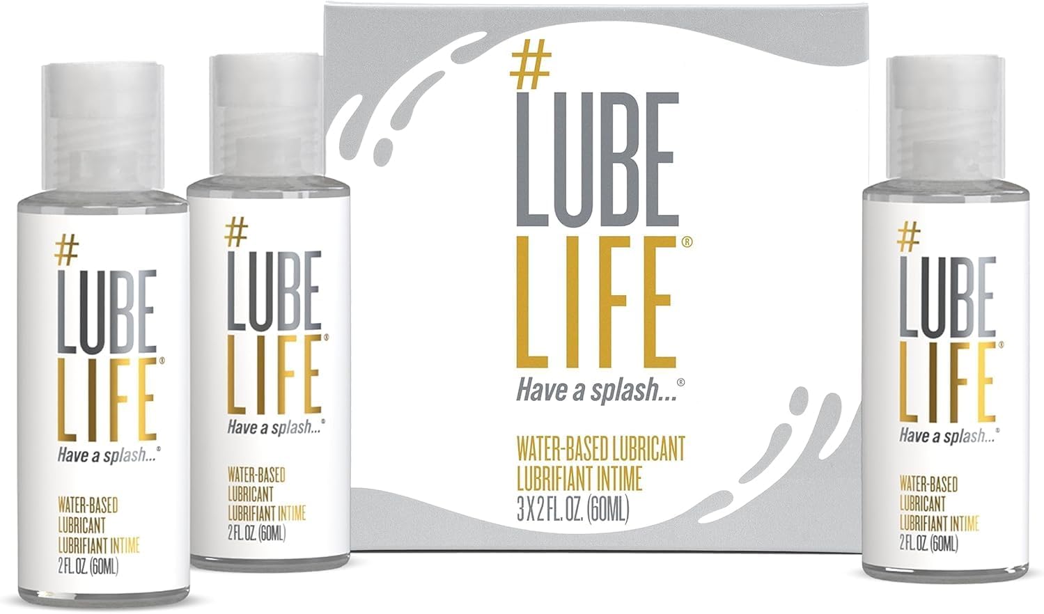 Lube Life Water-Based Personal Lubricant Travel Pack, Water-Based Lube for Men, Women and Couples, Non-Staining, 60 ml (Pack of 3)
