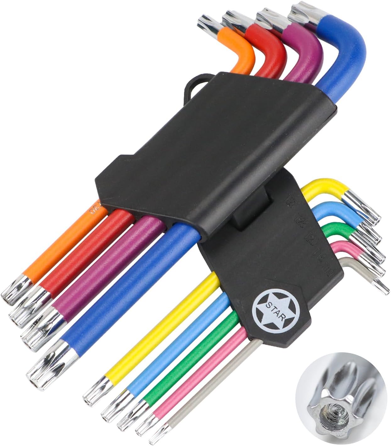 Anesty 9-Piece T10-T50 Security Tamperproof Torx L-Key Set - Cr-V Steel, Color Coded Long Star Keys
